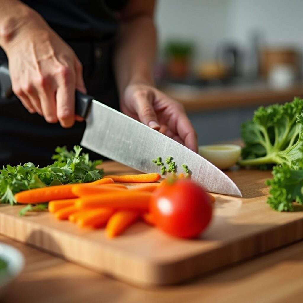 cutting vegetables on a cutting board