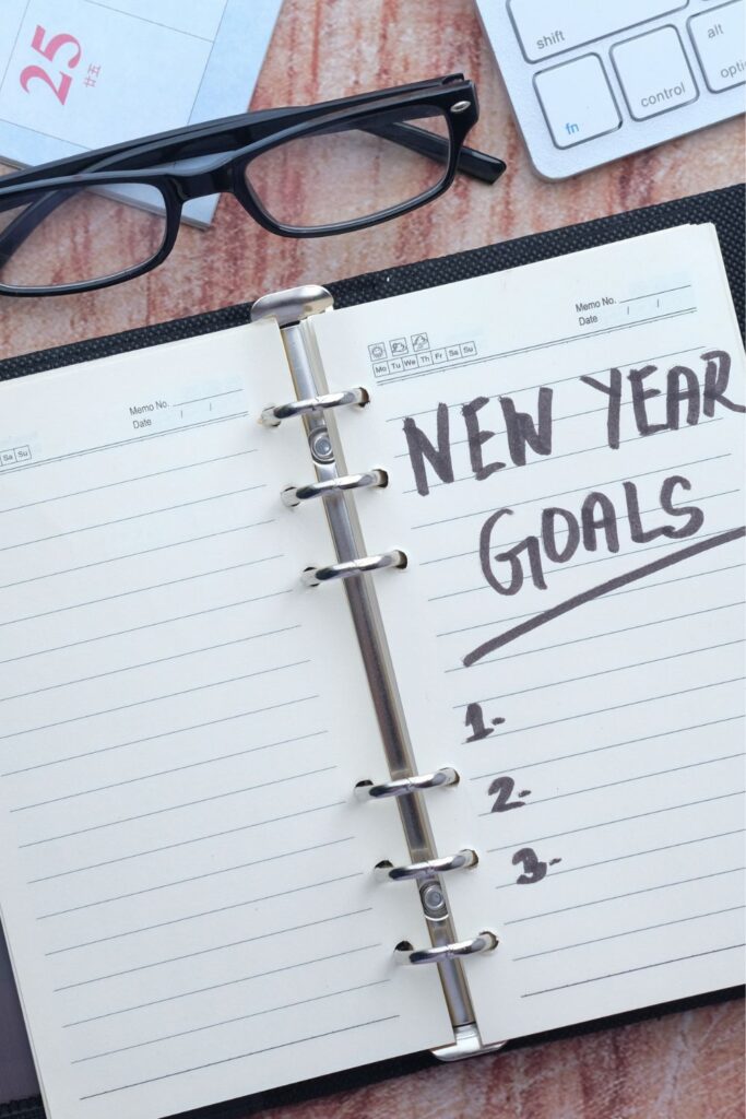 Goals list in planner on desk