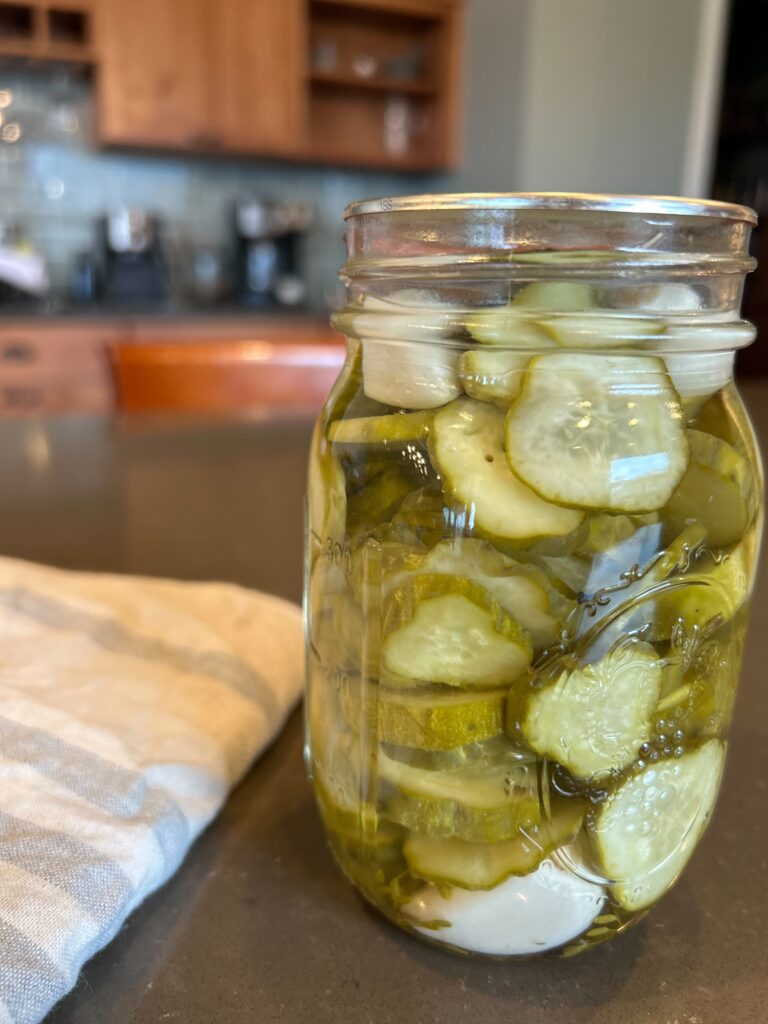 Canned Pickles in jar on counter