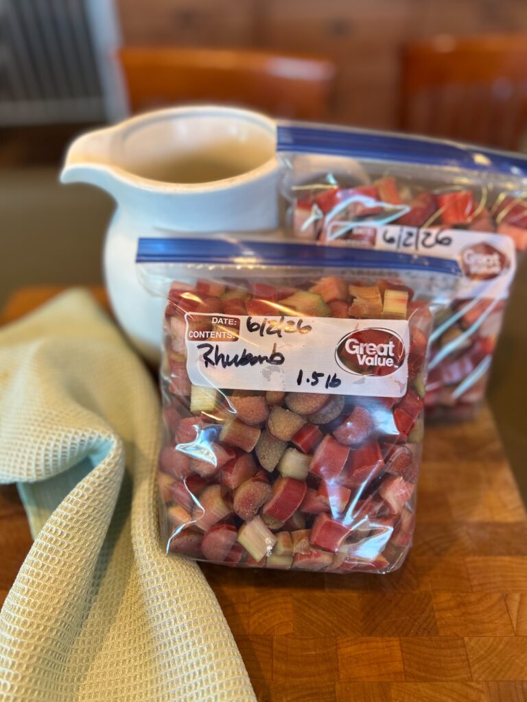 Chopped Rhubarb in freezer bags